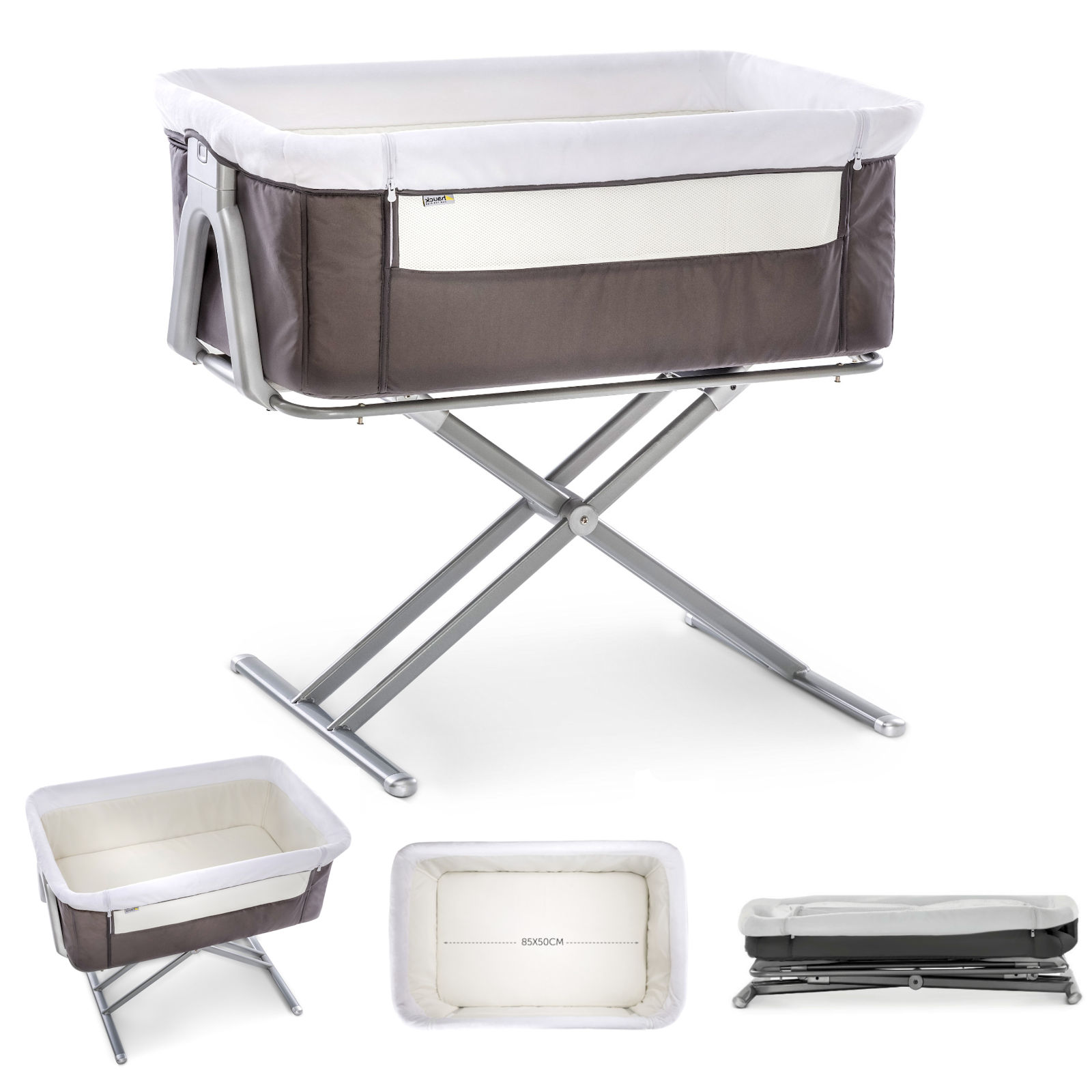 Hauck Face To Me Bedside Crib - Grey 