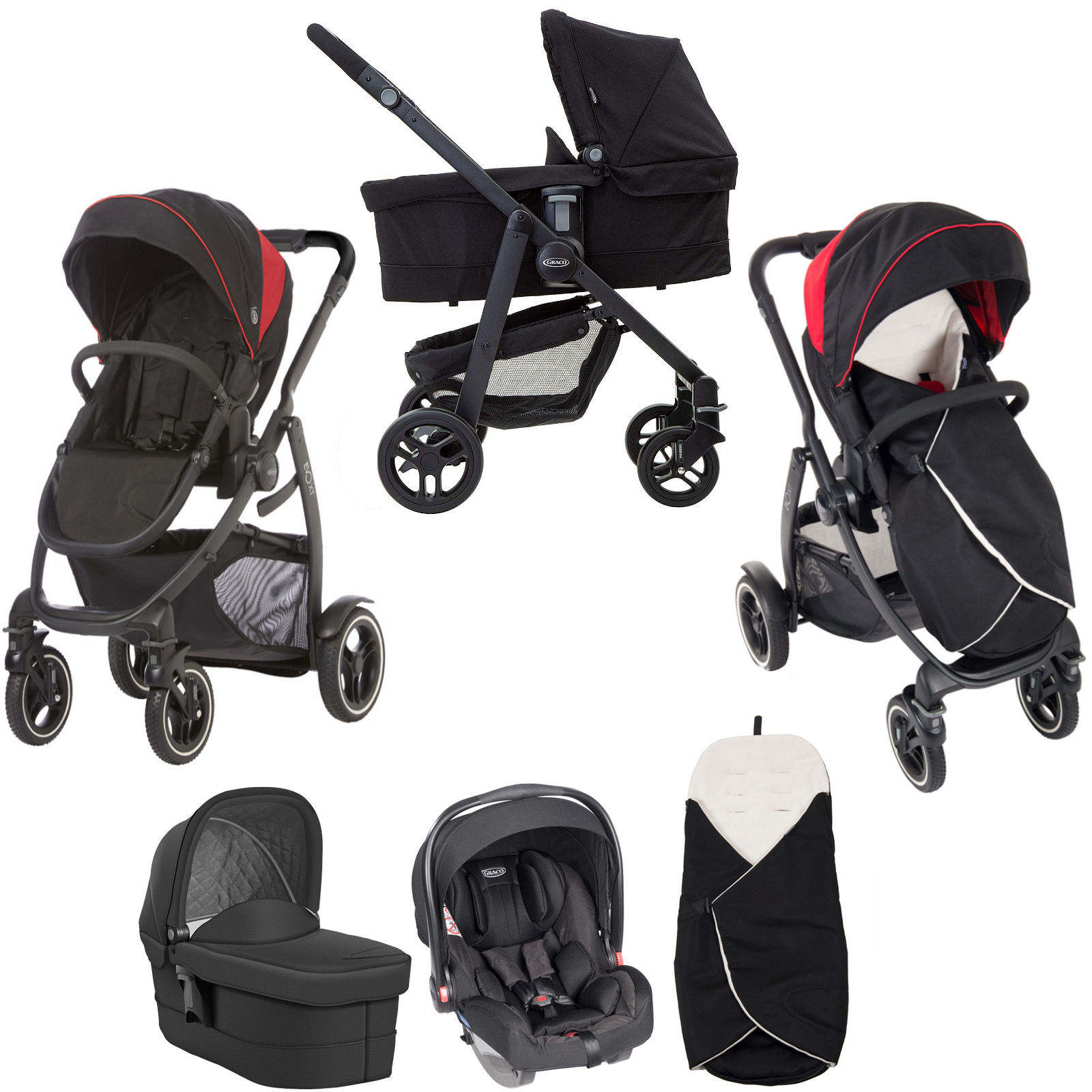 Graco Evo Xt Snugride Travel System Carrycot Black Red