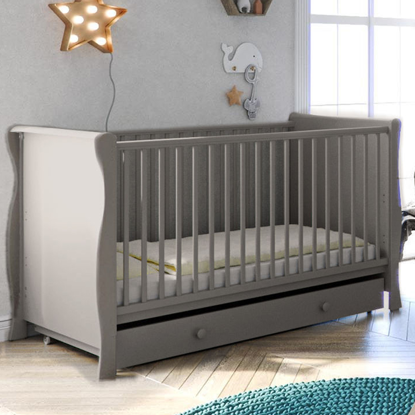 little acorns sleigh cot bed grey