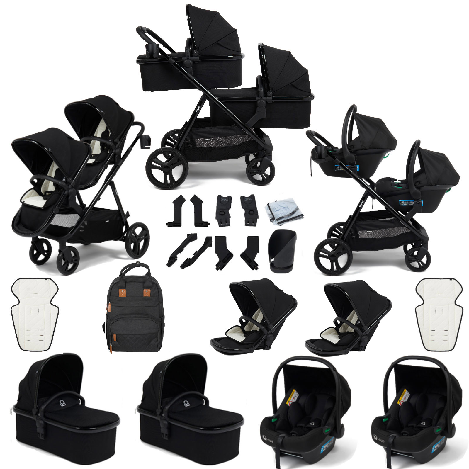 Puggle Memphis 3-in-1 Duo i-Size Double Twin Travel System - Midnight Black