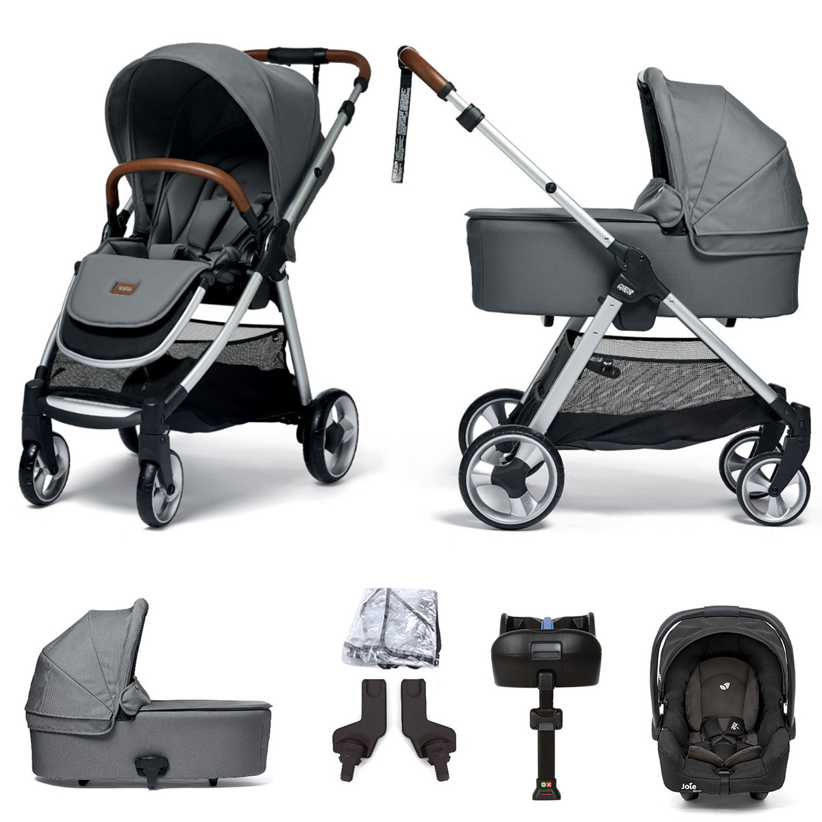 Mamas & Papas Flip XT2 (Gemm Car Seat) Travel System with Carrycot & ISOFIX Base - Fossil Grey