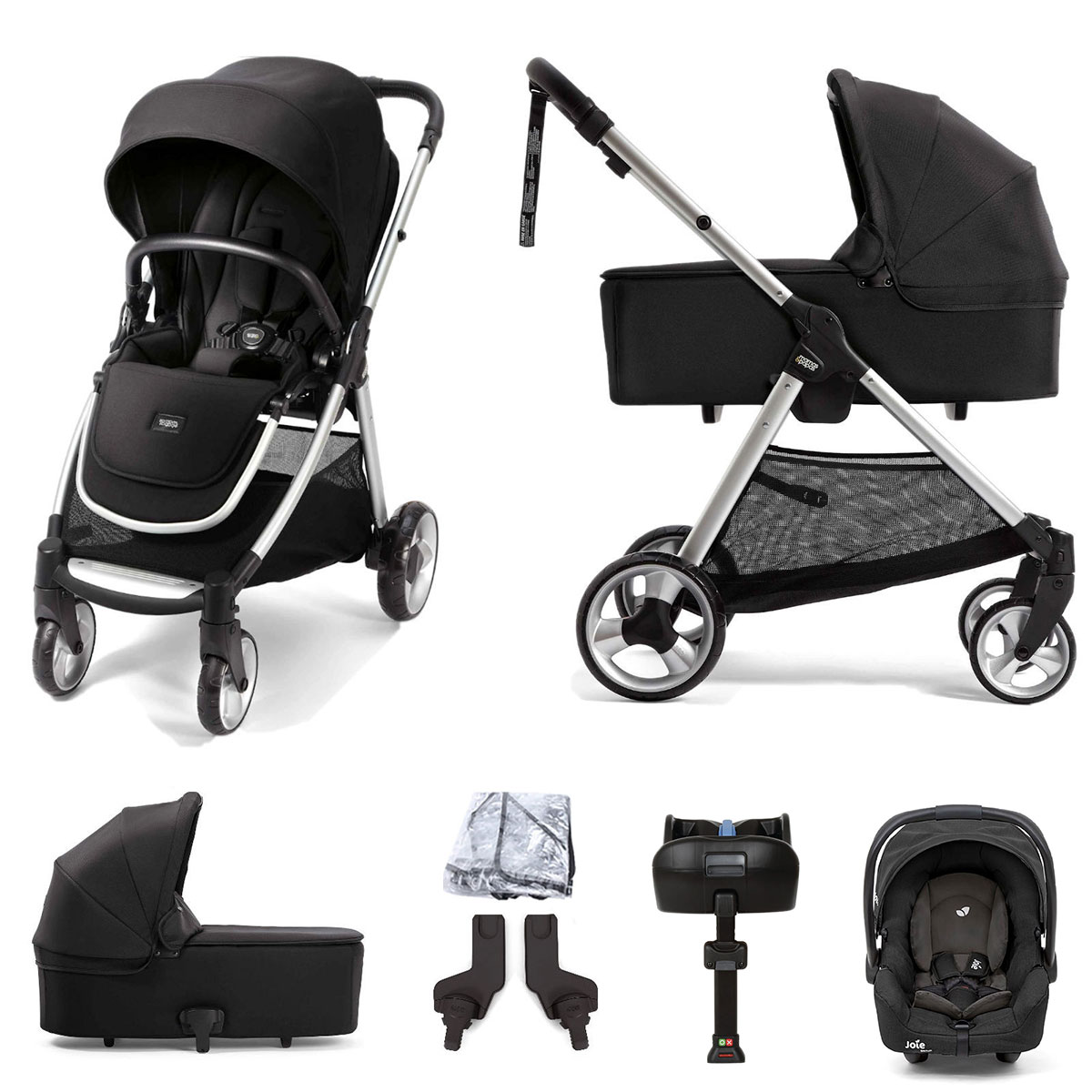Mamas & Papas Flip XT2 (Gemm Car Seat) Travel System with Carrycot & ISOFIX Base - Black