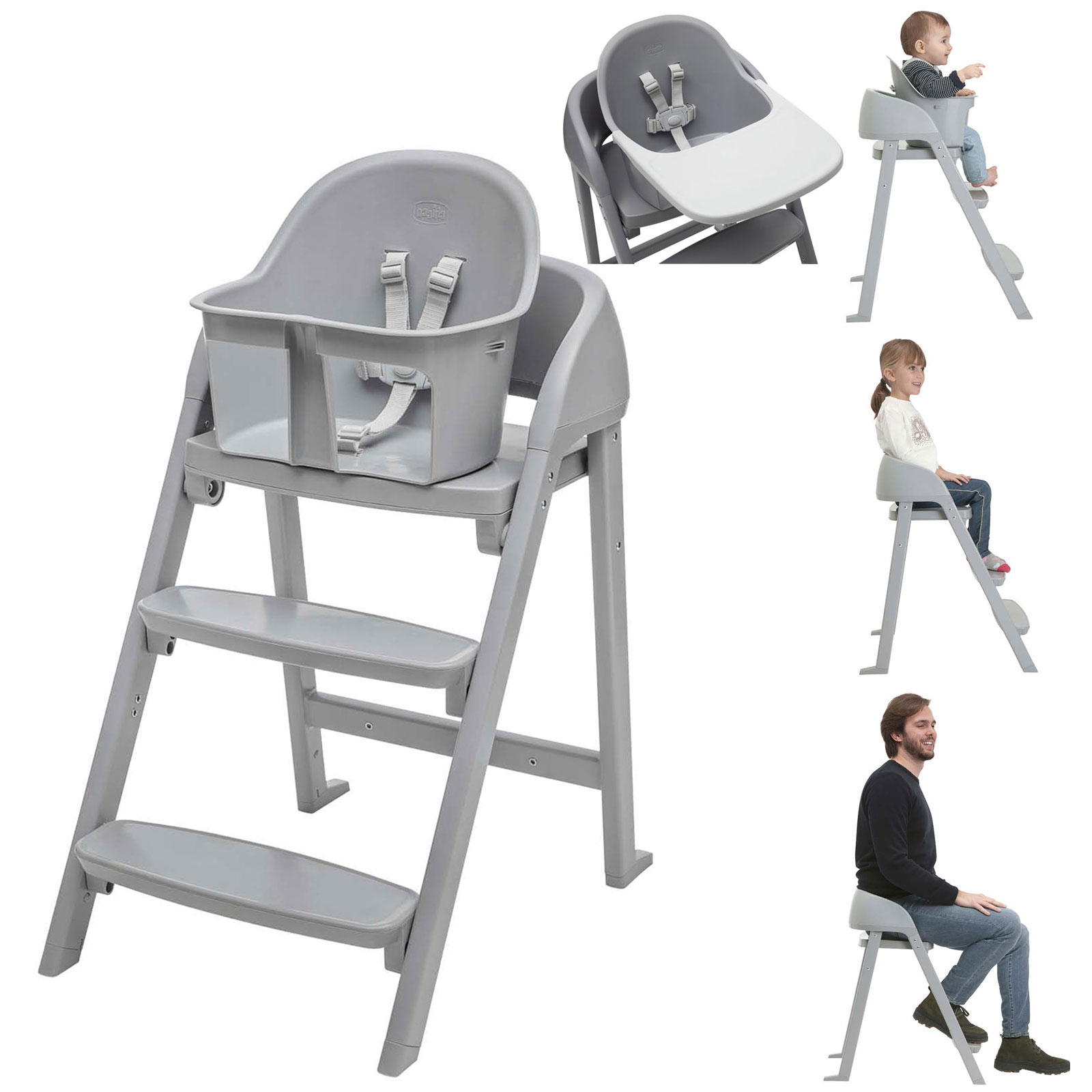Chicco Crescendo Lite 3in1 Baby Online4baby | - Adult Milan Highchair, Mist Buy Chair with Tray at Grey Chair 