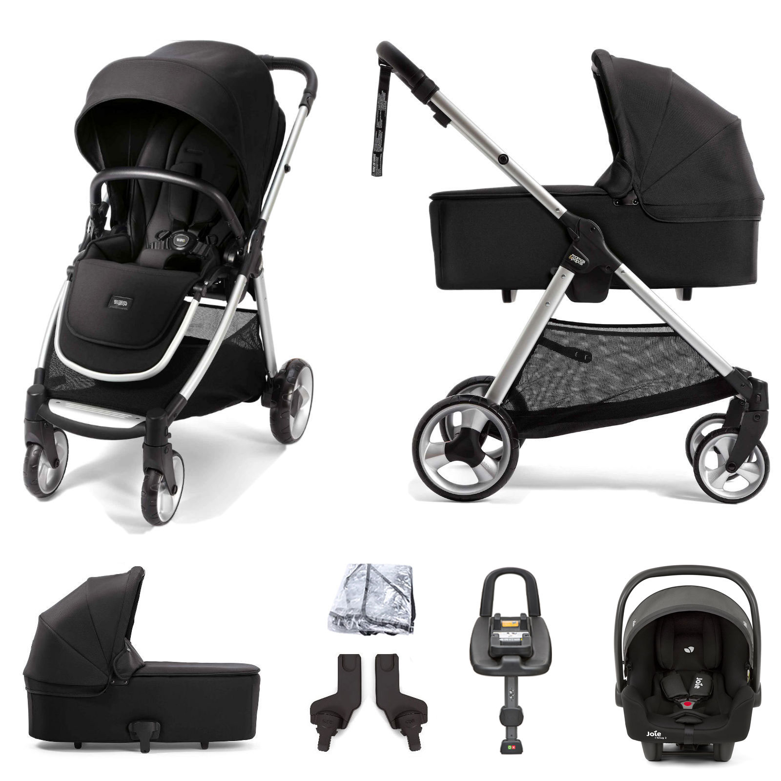 Mamas & Papas Flip XT2 (i-Snug 2 Car Seat) Travel System with Carrycot & ISOFIX i-Base Advance - Black