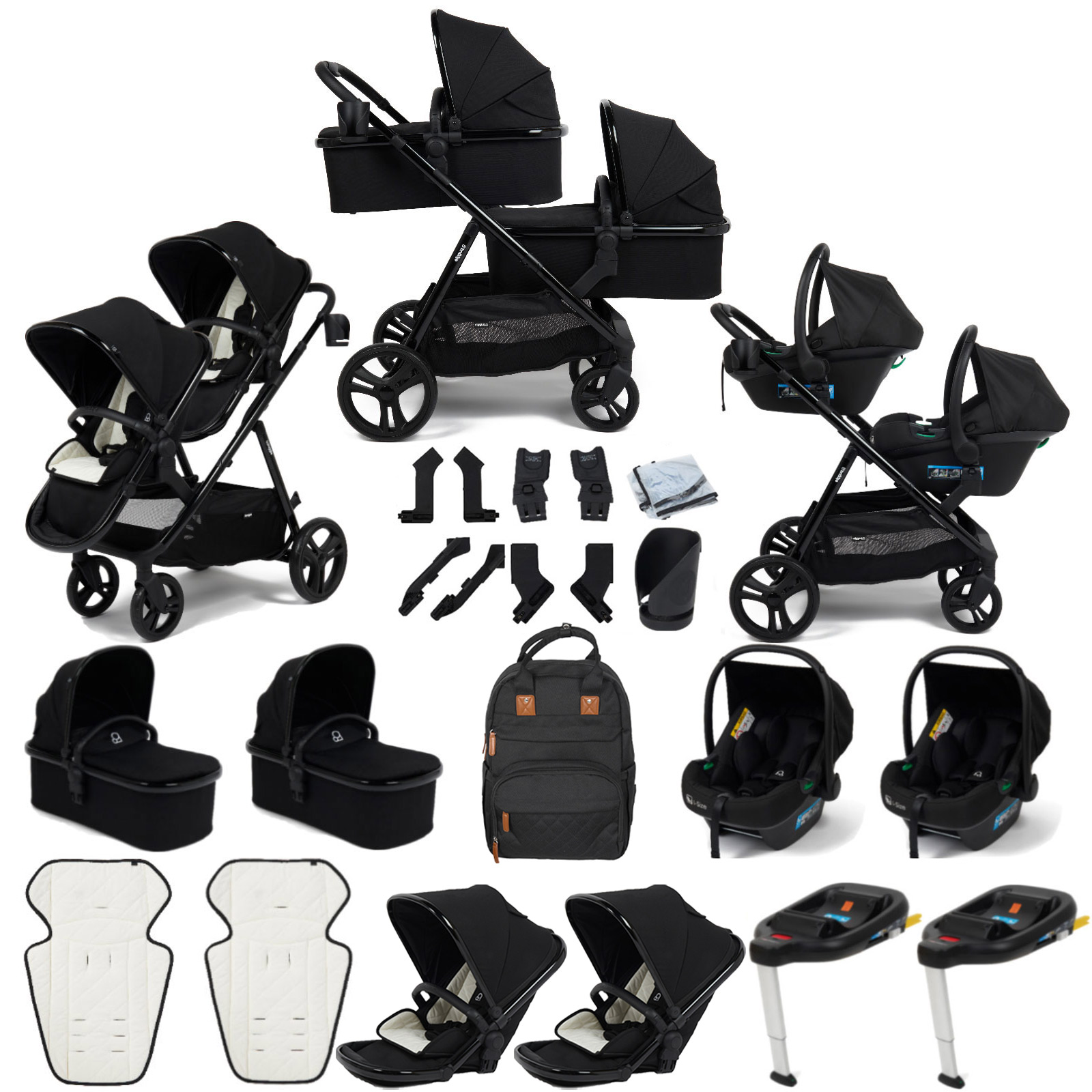 Puggle Memphis 3-in-1 Duo i-Size Double Twin Travel System With ISOFIX Base - Midnight Black