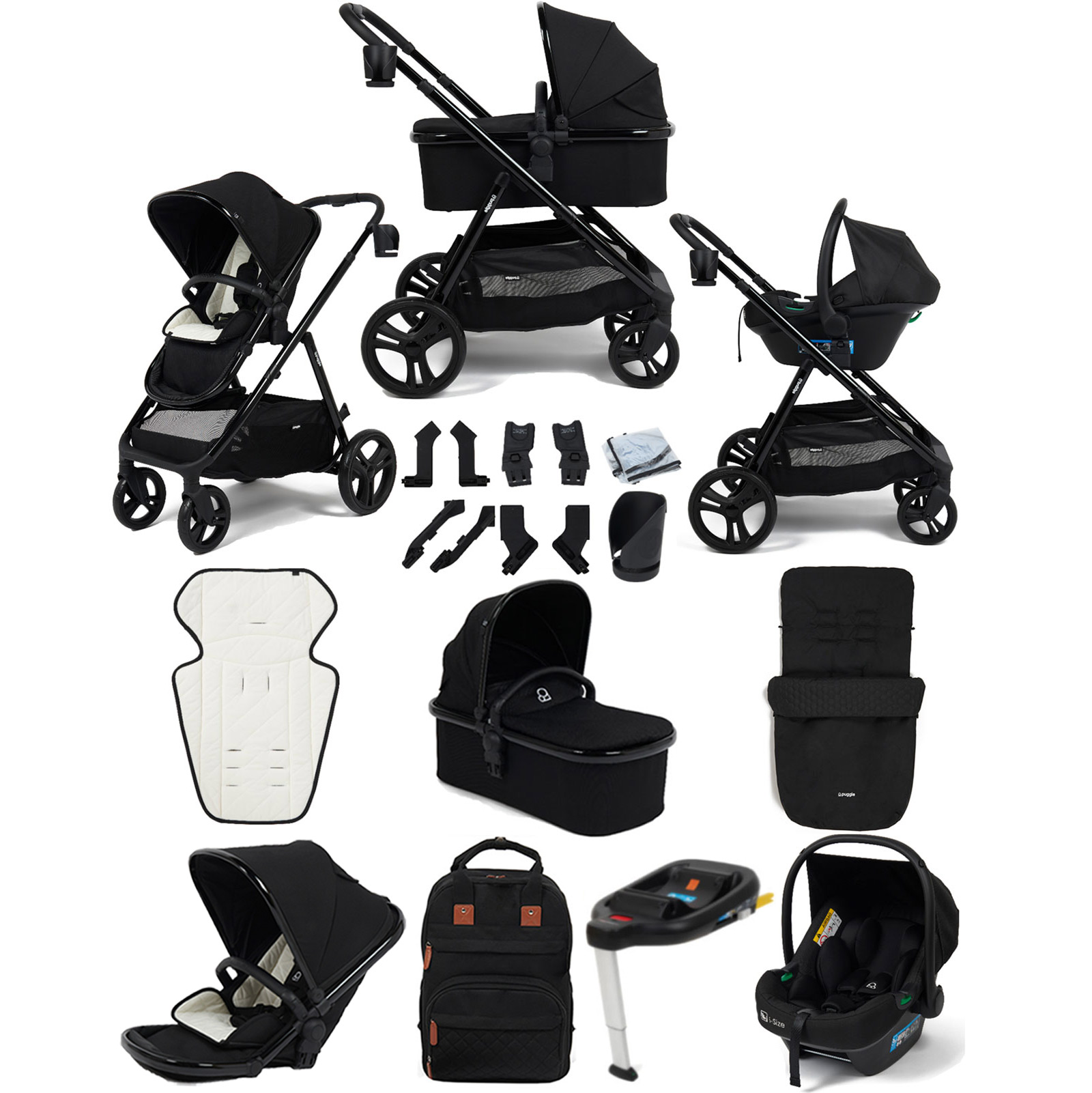 Puggle Memphis 3-in-1 i-Size Travel System with Footmuff & i-Size Base - Midnight Black
