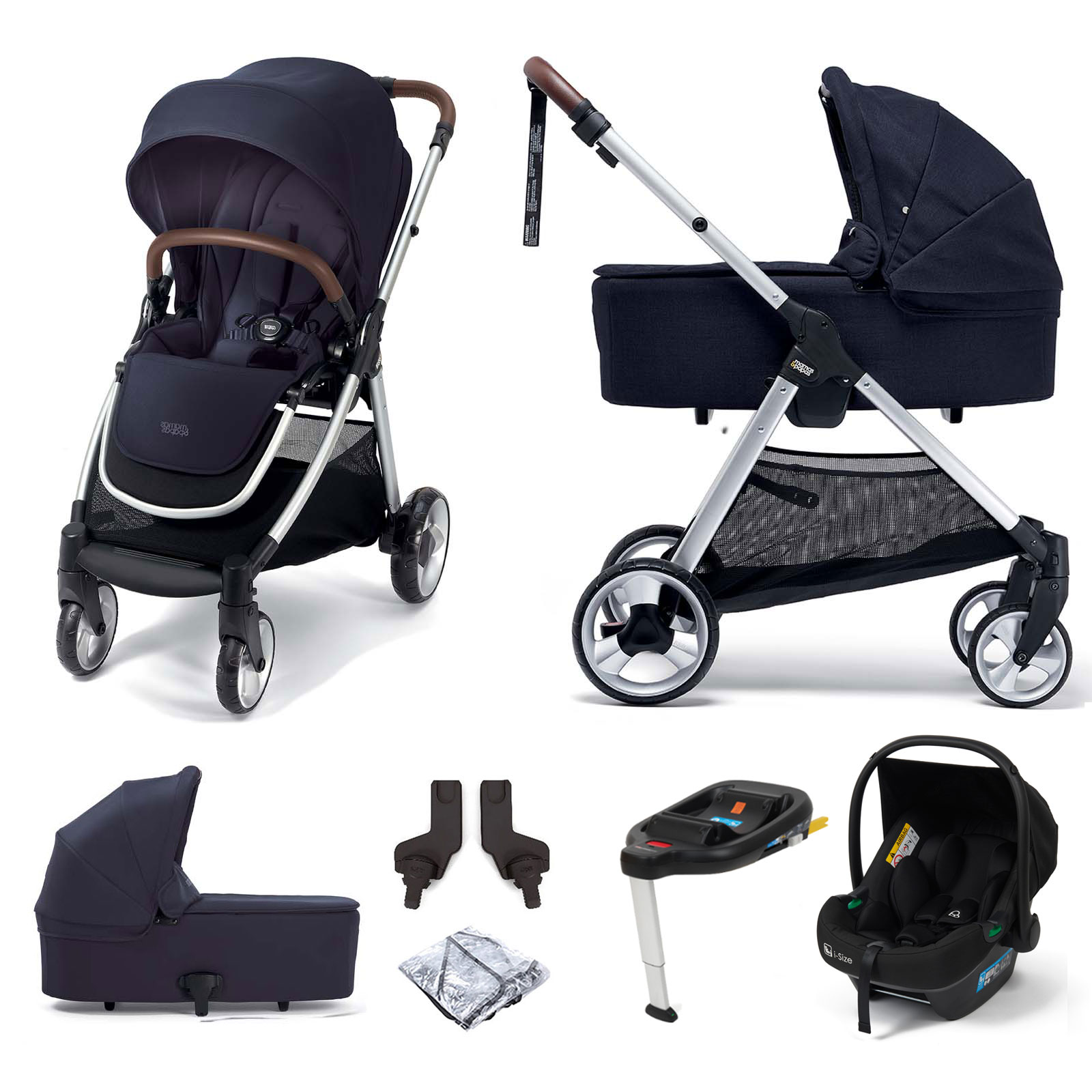 Mamas & Papas Flip XT2 (Safe Fit Car Seat & ISOFIX Base) Travel System with Carrycot - Navy