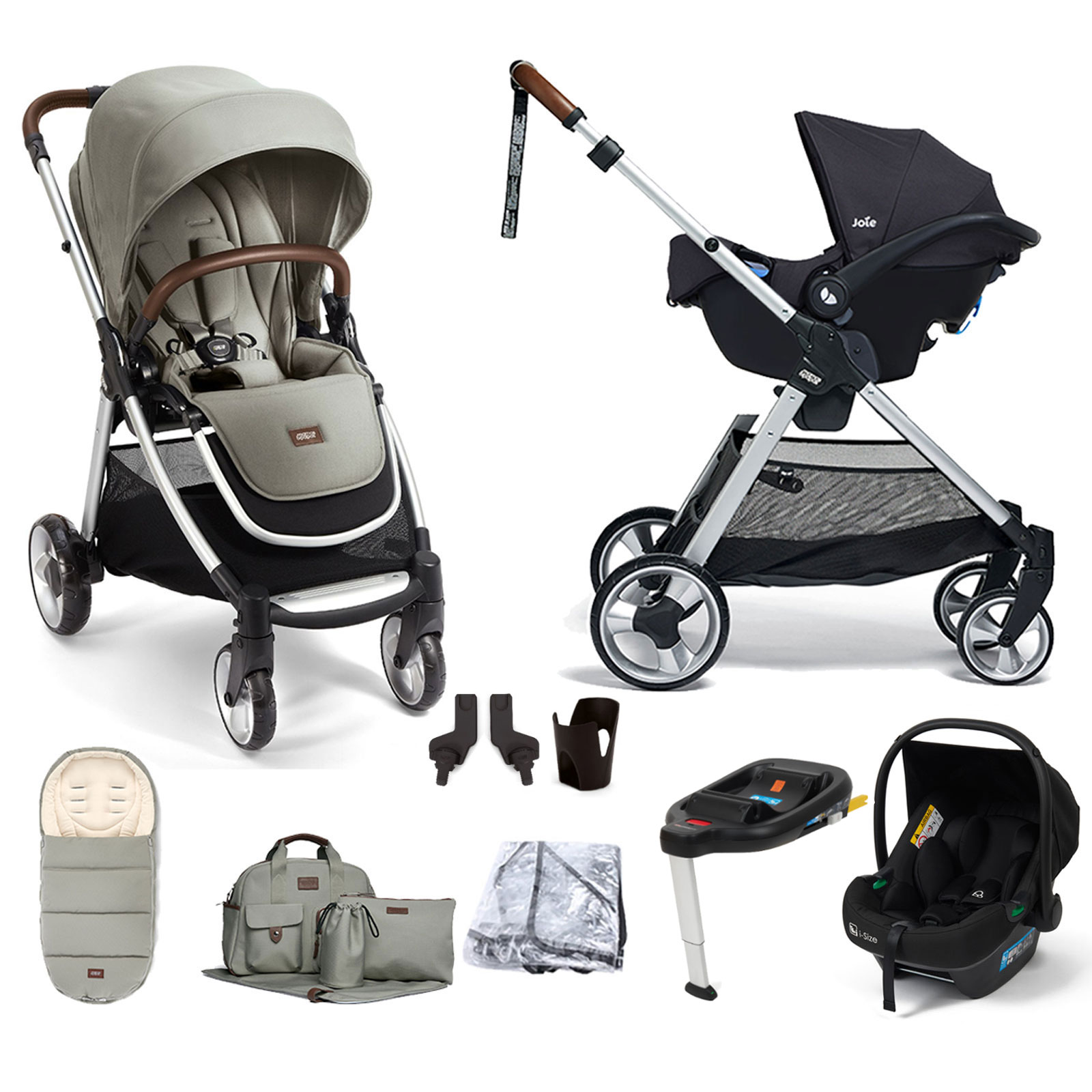 Mamas & Papas Flip XT2 Essentials (Safe Fit i-Size Infant Car Seat & ISOFIX Base) Travel System - Sage Green