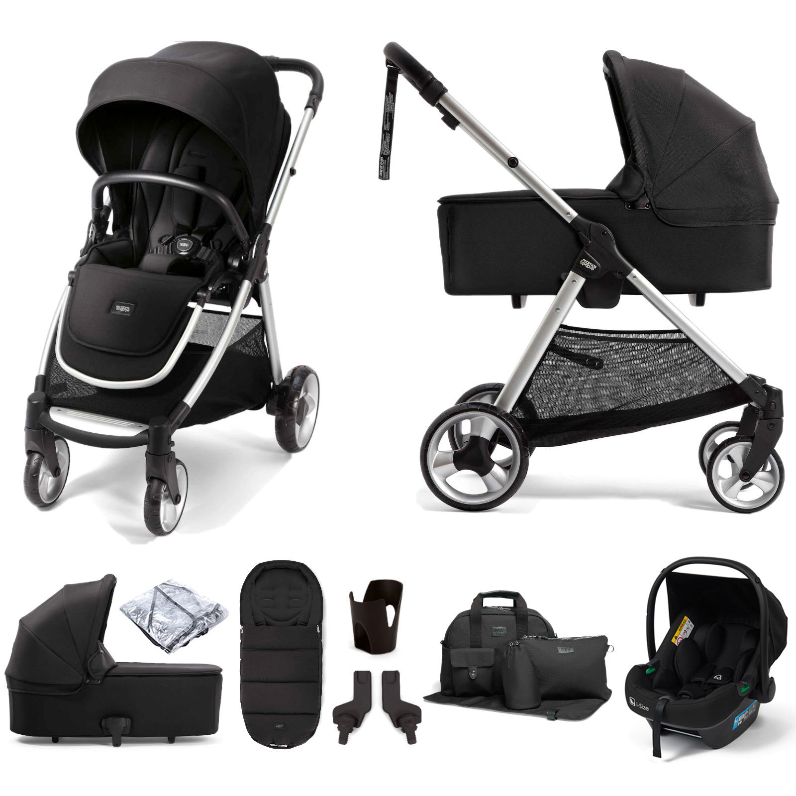 Mamas & Papas Flip XT2 Essentials (Safe Fit i-Size Infant Car Seat) Travel System with Carrycot - Black