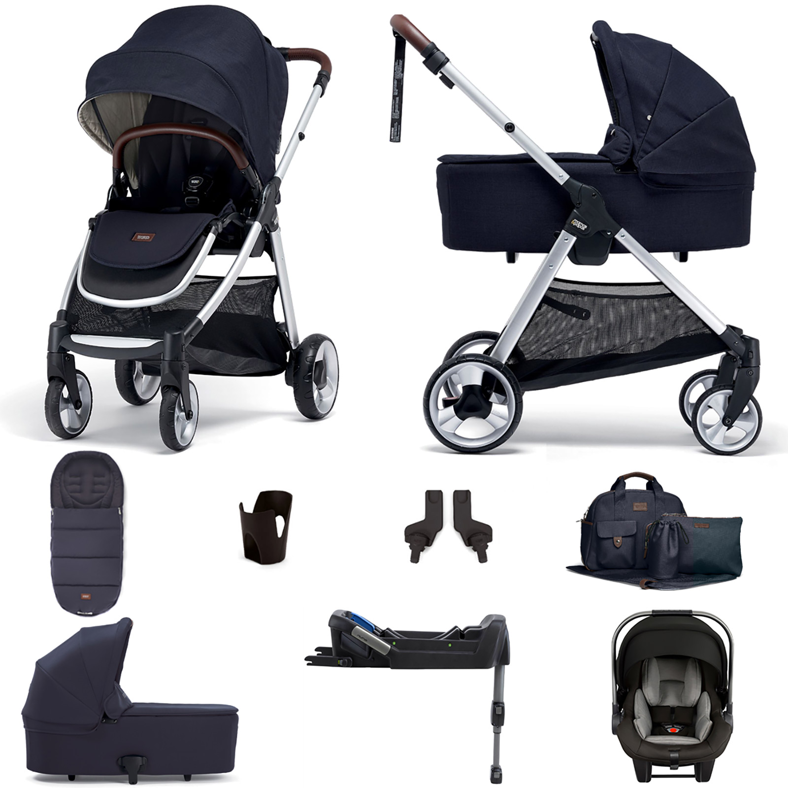 Mamas & Papas Flip XT2 Essentials (Pipa Lite Car Seat & ISOFIX Base) Travel System with Carrycot - Navy