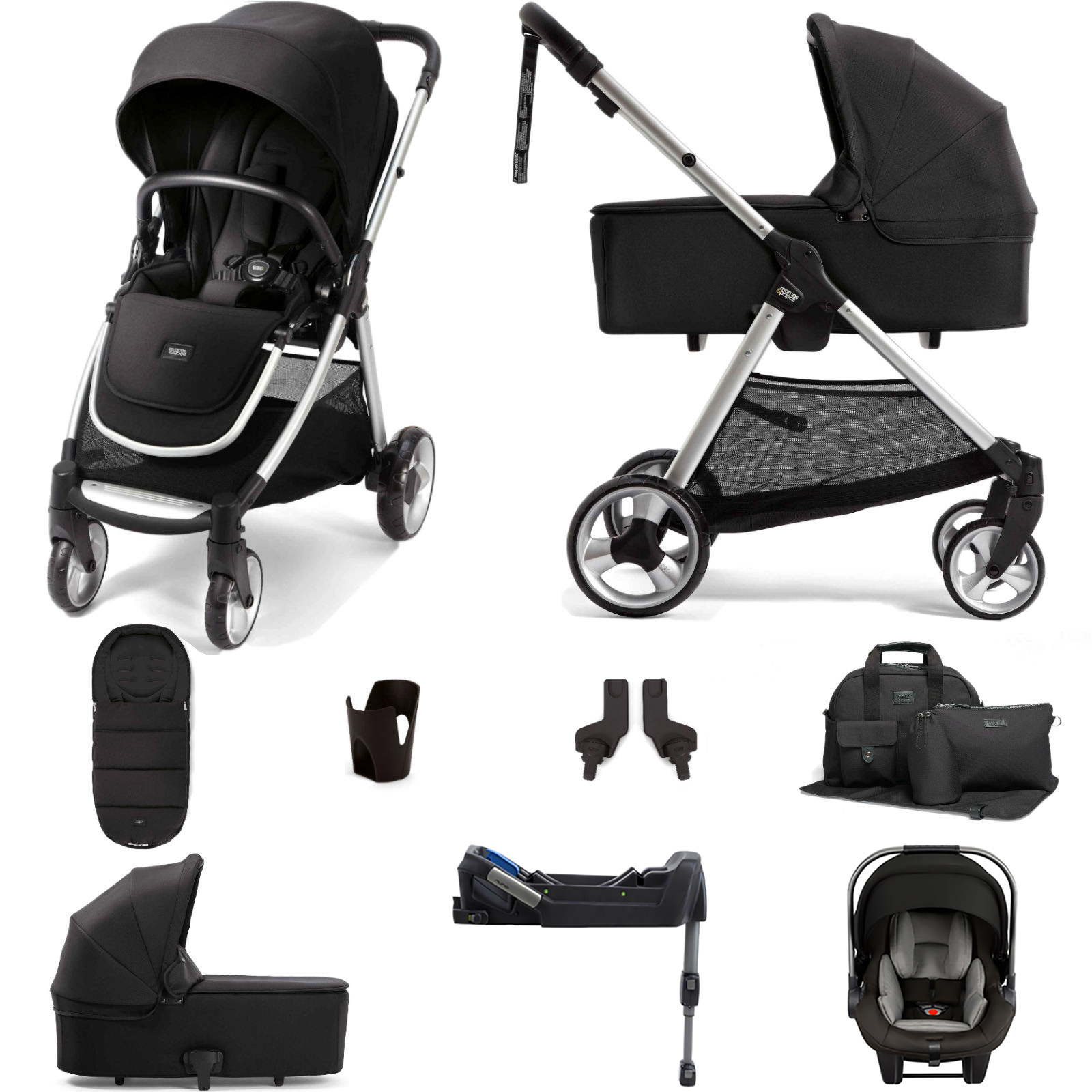 Mamas & Papas Flip XT2 Essentials (Pipa Lite Car Seat & ISOFIX Base) Travel System with Carrycot - Black