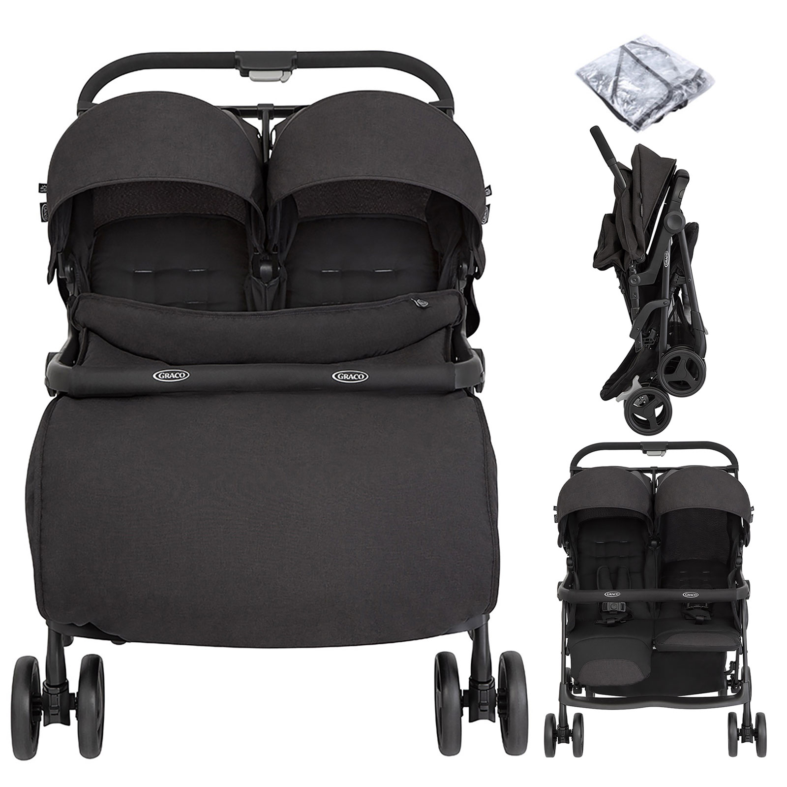 Graco Opia™ Twin Pushchair with Double Apron and Raincover - Night Sky