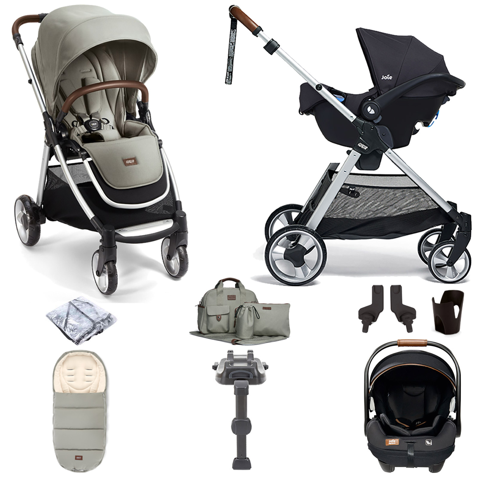 Mamas & Papas Flip XT2 Travel System with Accessories, i-Level Recline Car Seat & i-Base LX 2 - Sage Green