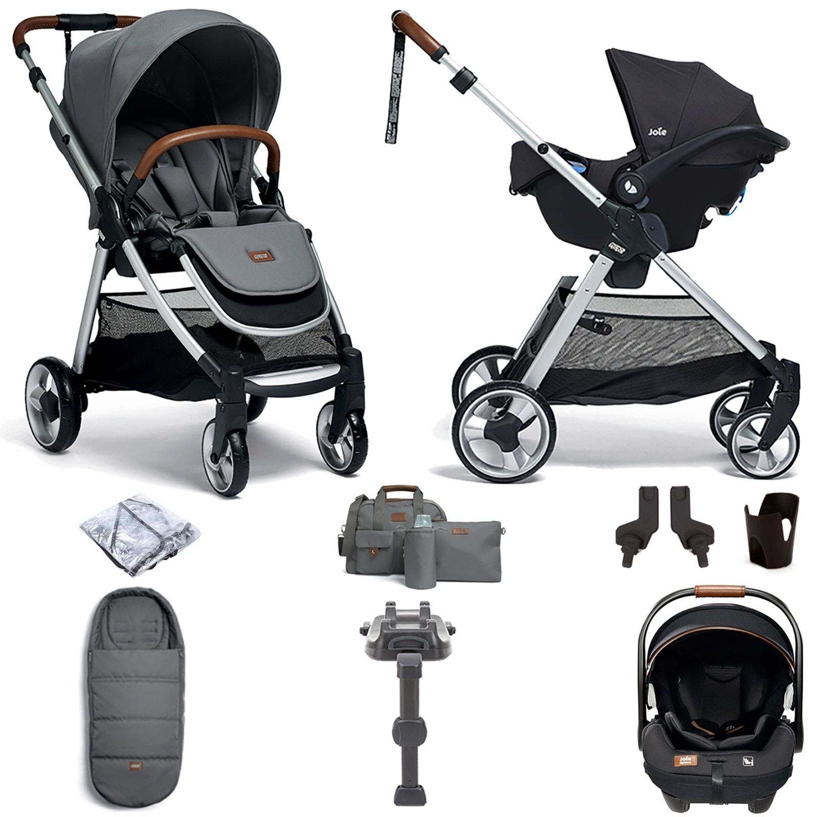 Mamas & Papas Flip XT2 Travel System with Accessories, i-Level Recline Car Seat & i-Base LX 2 - Fossil Grey