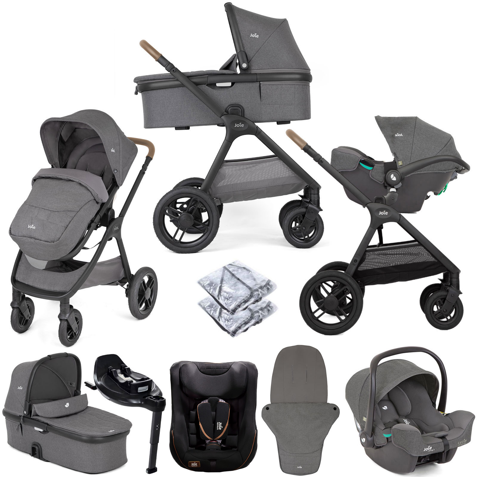 Joie Honour Pushchair Travel System with Carrycot, i-Harbour Car Seat & i-Base Encore ISOFIX Base - Thunder