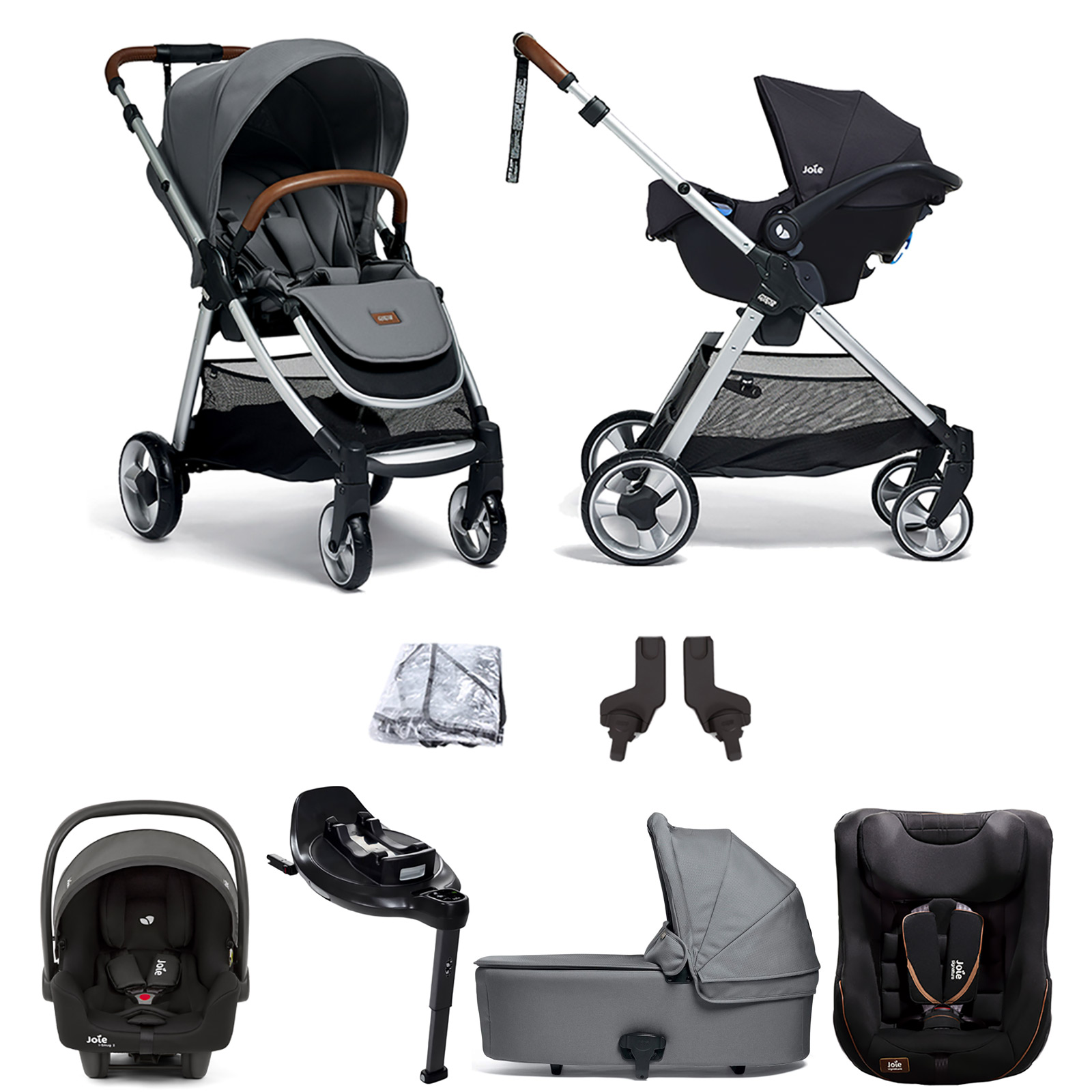Mamas & Papas Flip XT2 Essentials (i-Snug 2 & i-Harbour Car Seats) Travel System with Carrycot & i-Base Encore - Fossil Grey
