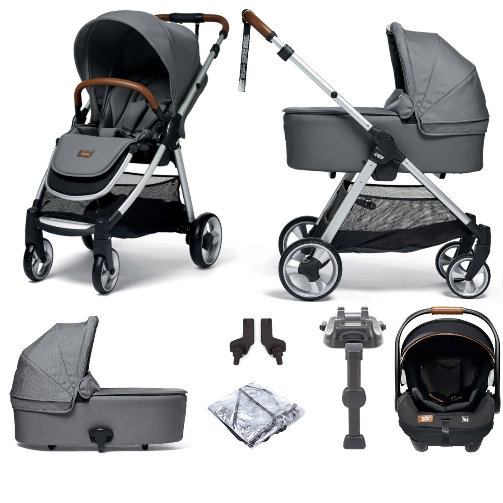 Mamas & Papas Flip XT2 Travel System with Carrycot, i-Level Recline Car Seat & i-Base LX 2 - Fossil Grey