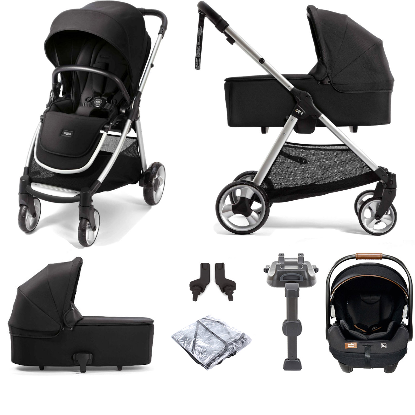 Mamas & Papas Flip XT2 Travel System with Carrycot, i-Level Recline Car Seat & i-Base LX 2 - Black