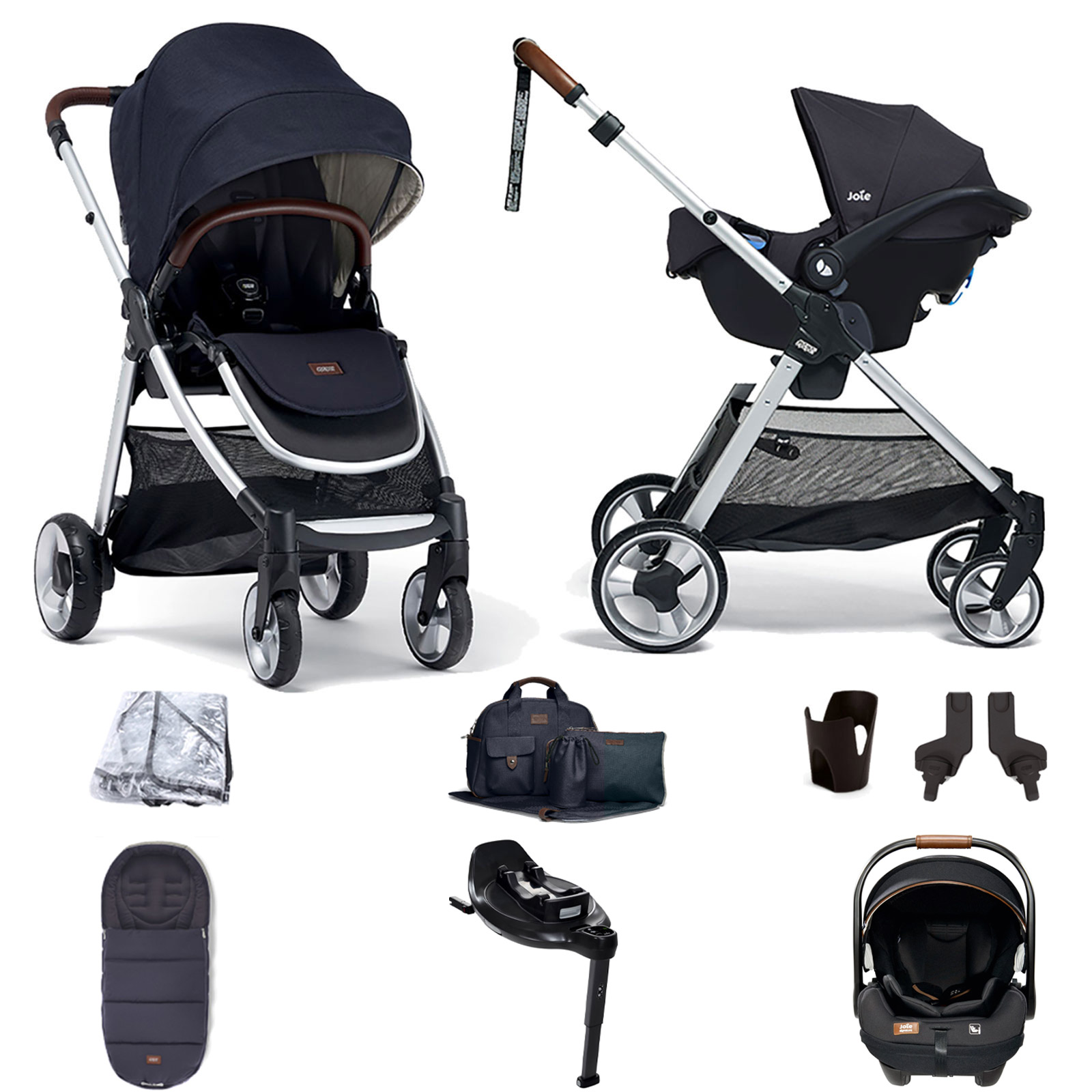 Mamas & Papas Flip XT2 Travel System with Accessories, i-Level Recline Car Seat & i-Base Encore - Navy
