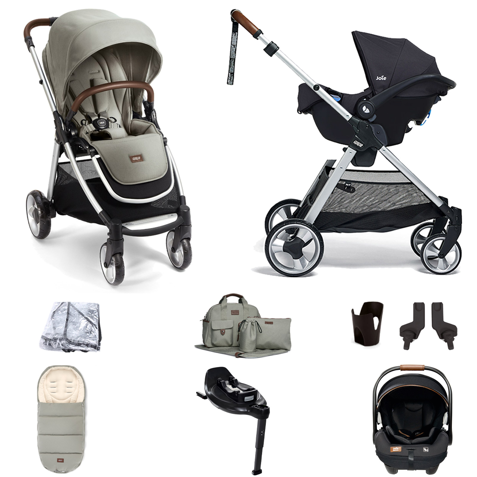 Mamas & Papas Flip XT2 Travel System with Accessories, i-Level Recline Car Seat & i-Base Encore - Sage Green