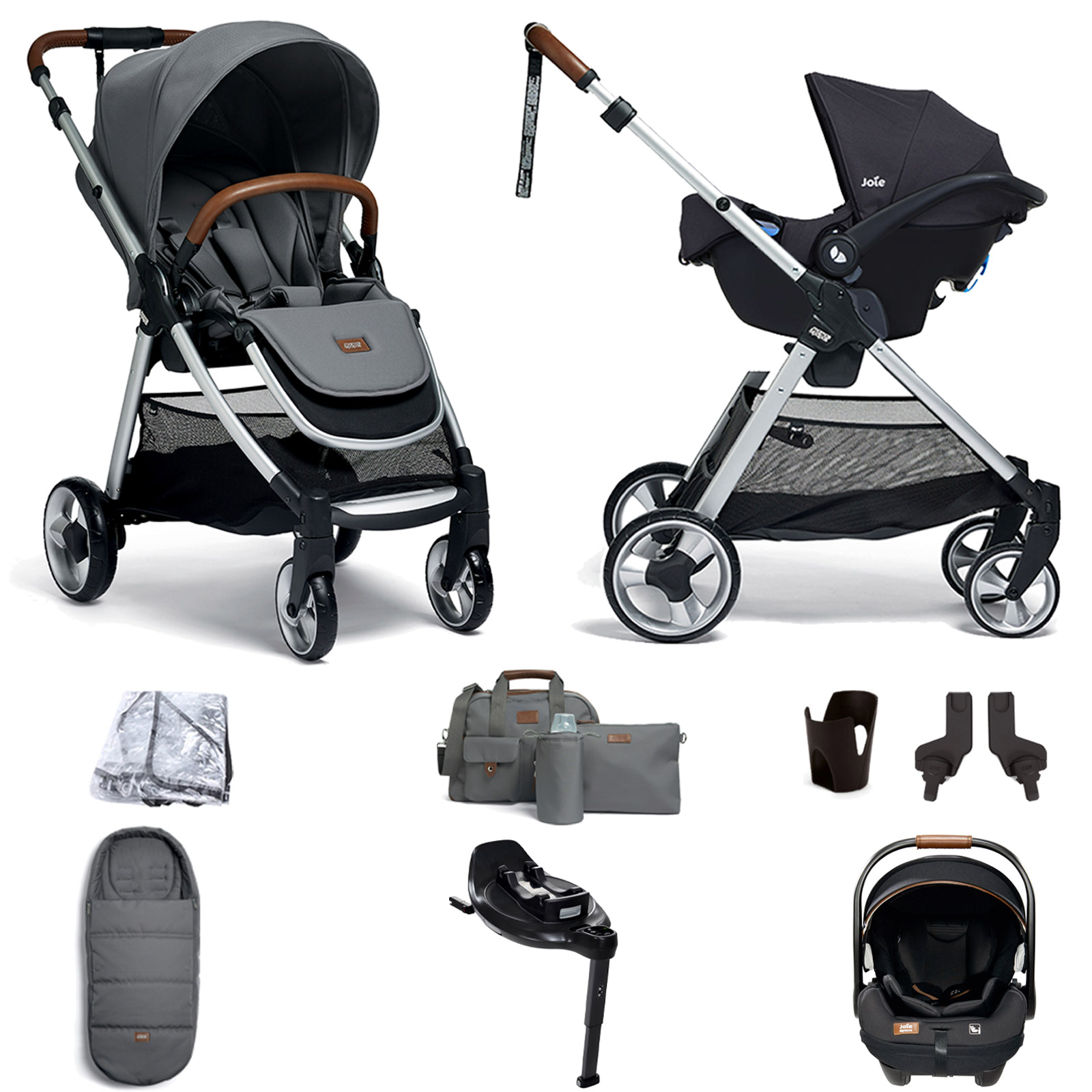 Mamas & Papas Flip XT2 Travel System with Accessories, i-Level Recline Car Seat & i-Base Encore - Fossil Grey