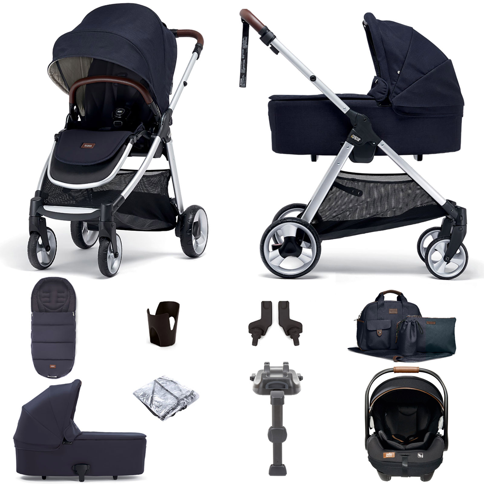 Mamas & Papas Flip XT2 Travel System with Carrycot, Accessories, i-Level Recline Car Seat & i-Base LX 2 - Navy