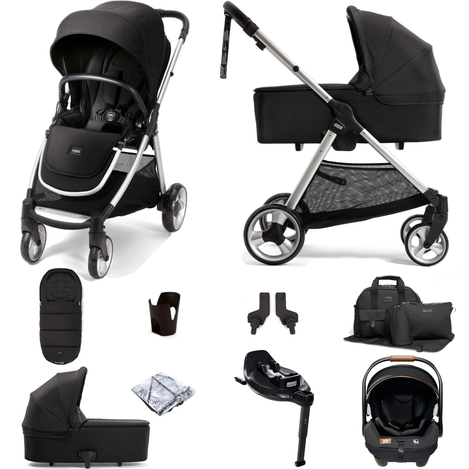Mamas & Papas Flip XT2 Travel System with Carrycot, Accessories, i-Level Recline Car Seat & i-Base Encore - Black