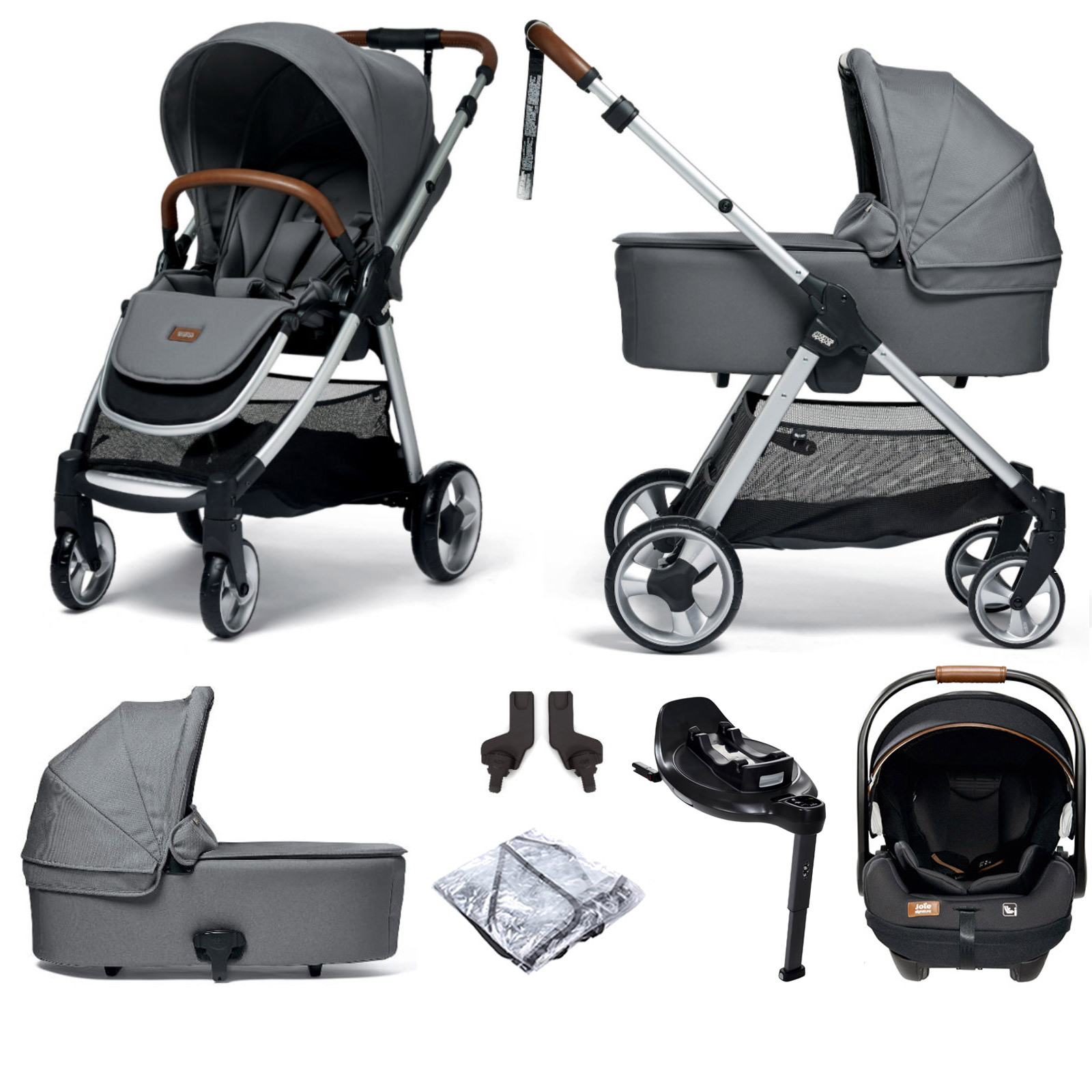 Mamas & Papas Flip XT2 Travel System with Carrycot, i-Level Recline Car Seat & i-Base Encore - Fossil Grey