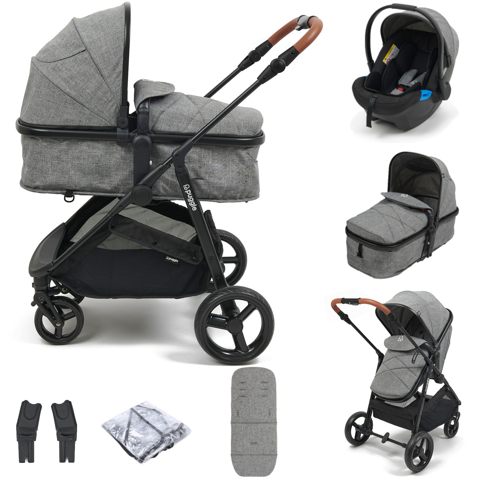 Puggle Monaco XT 2in1 Pushchair With Adjustable Handle Travel System - Graphite Grey
