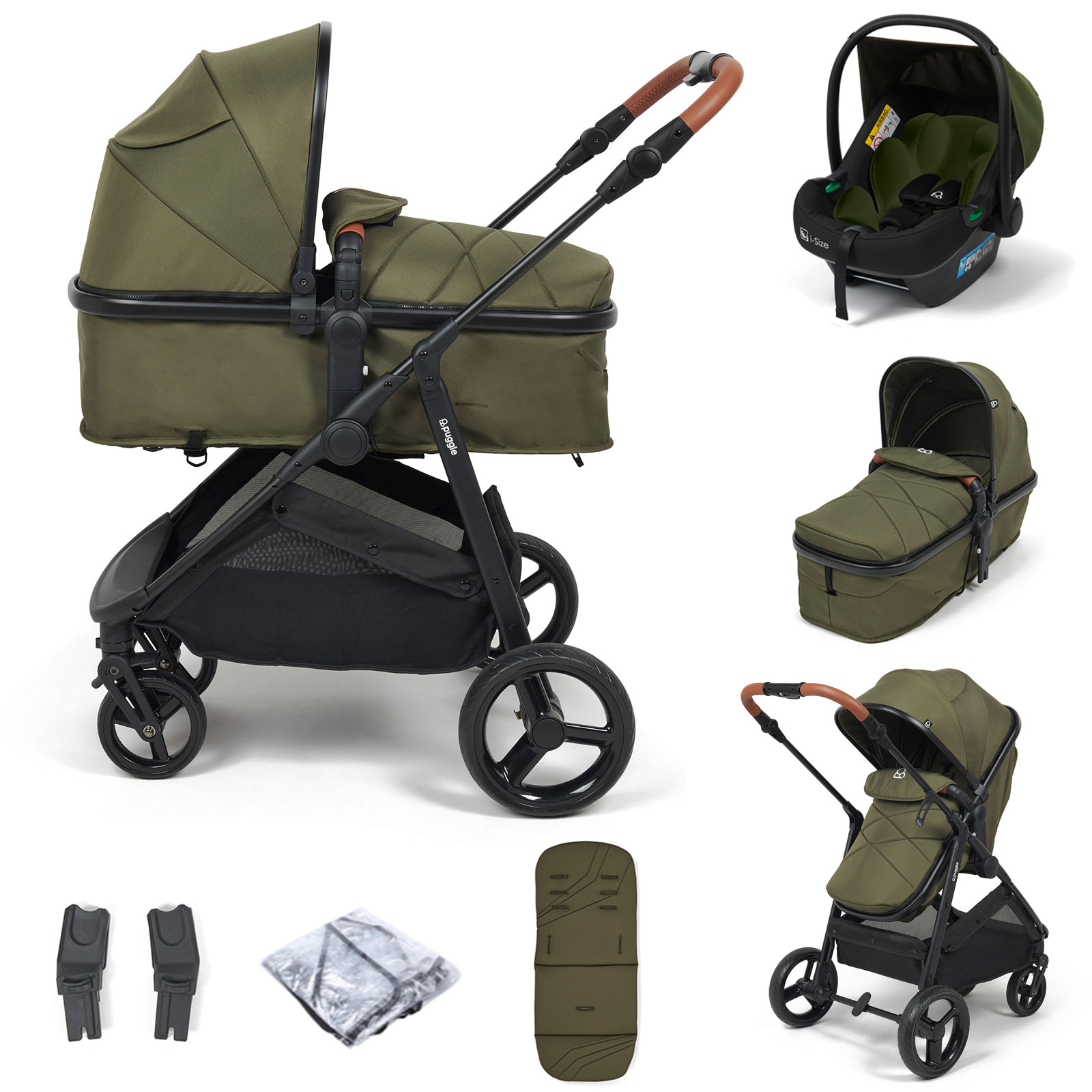 Puggle Monaco XT 2in1 Pushchair With Adjustable Handles i-Size Travel System - Forest Green