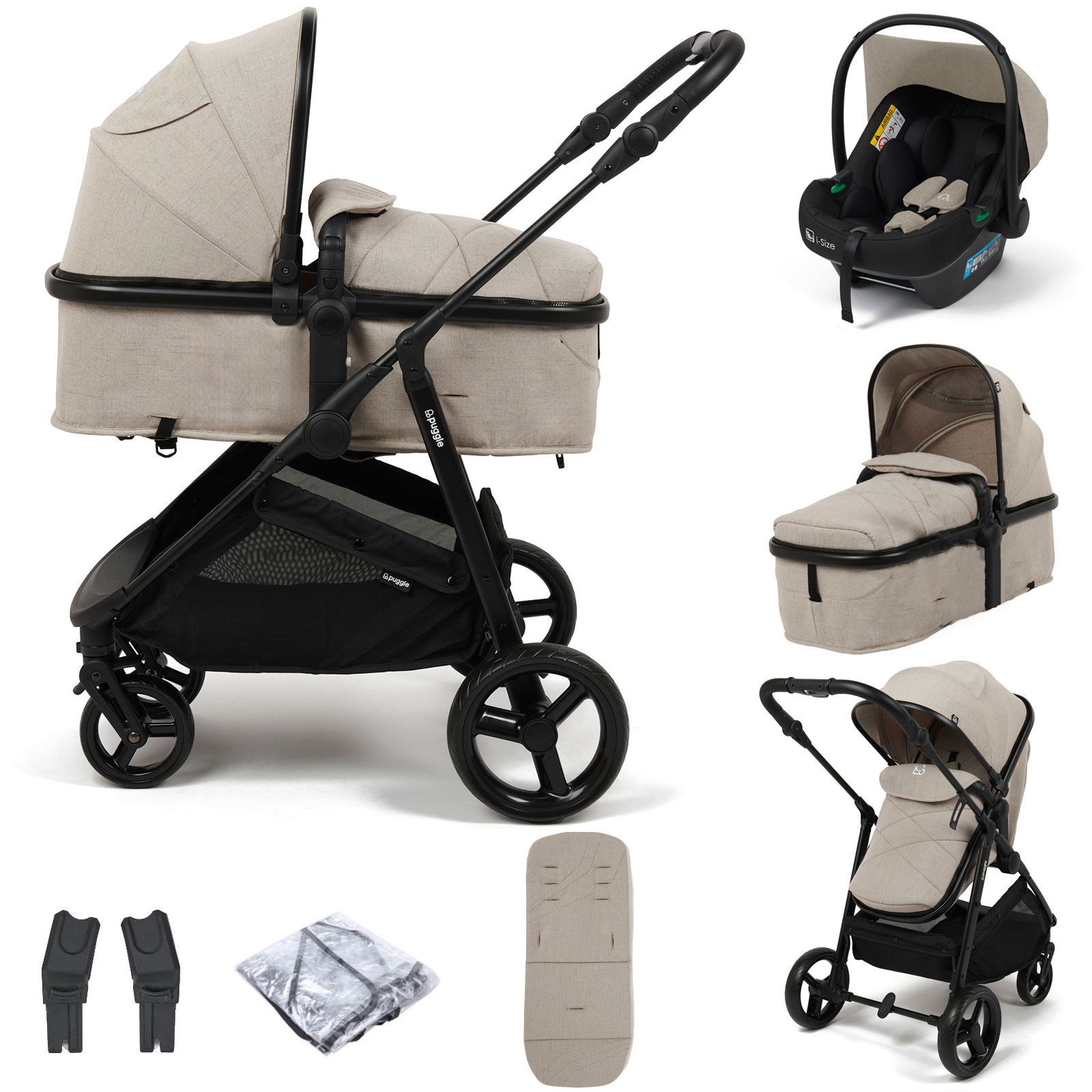 Puggle Monaco XT 2in1 Pushchair With Adjustable Handles i-Size Travel System - Cashmere