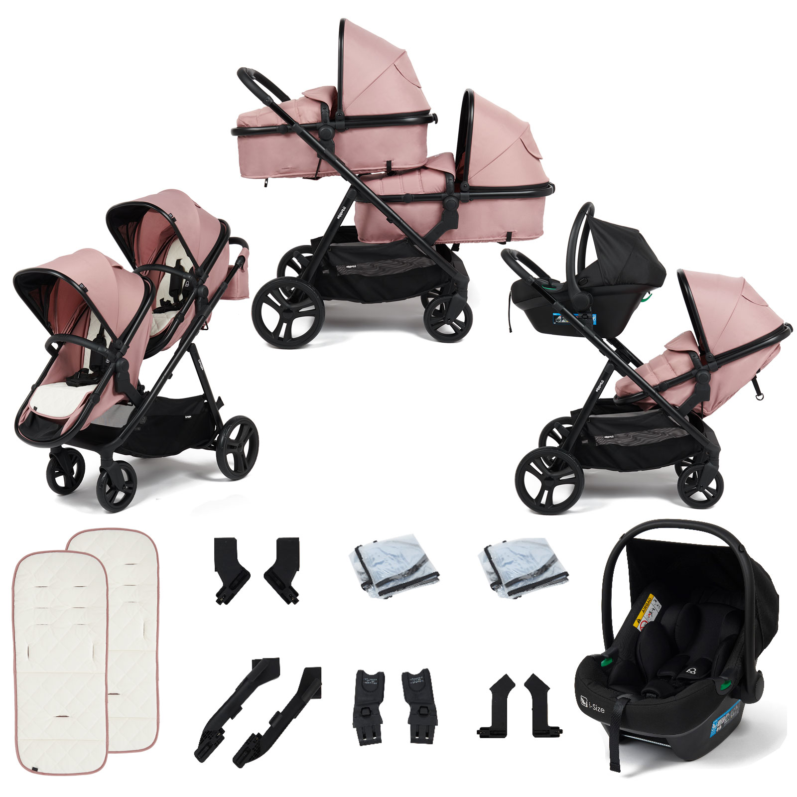 Puggle Memphis 2-in-1 Duo i-Size Double Travel System - Dusk Pink
