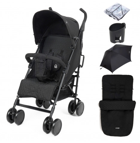 Puggle Litemax Pushchair Stroller with Raincover, Cupholder, Universal Footmuff and Parasol - Storm Black