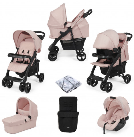 Puggle Denver Luxe 3in1 Travel System with Raincover & Footmuff - Blush Pink