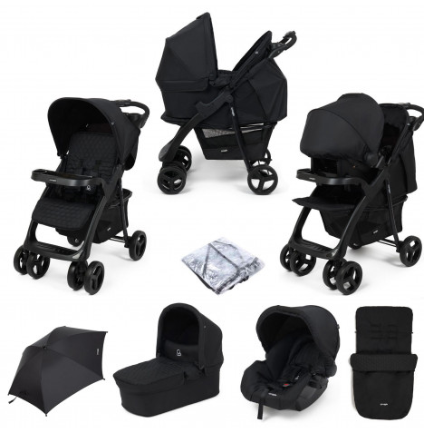 Puggle Denver Luxe 3in1 Travel System with Raincover, Footmuff & Parasol - Storm Black