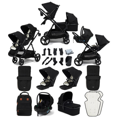Puggle Memphis 3-in-1 Duo i-Size Double Travel System with 2 Footmuffs - Midnight Black
