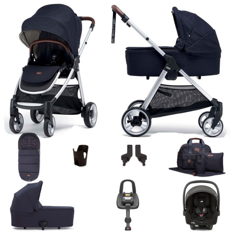 Mamas & Papas Flip XT2 8pc Essentials (i-Snug 2 Car Seat) Travel System with Carrycot & ISOFIX i-Base Advance - Navy