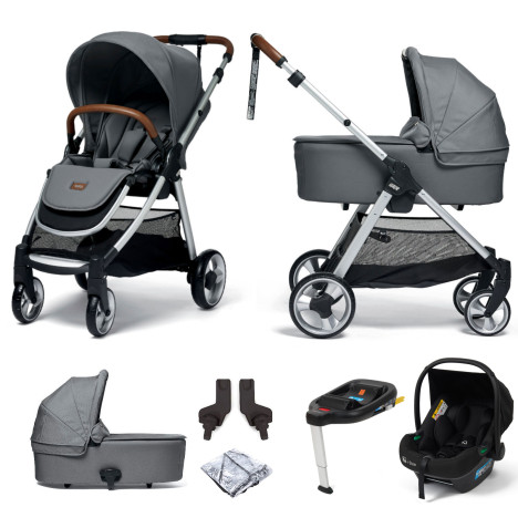 Mamas & Papas Flip XT2 (Safe Fit Car Seat & ISOFIX Base) Travel System with Carrycot - Fossil Grey
