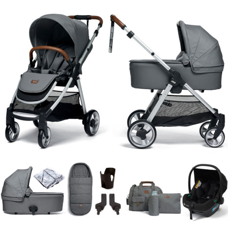 Mamas & Papas Flip XT2 Essentials (Safe Fit i-Size Infant Car Seat) Travel System with Carrycot - Fossil Grey