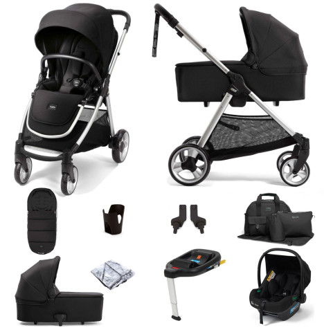 Mamas & Papas Flip XT2 Essentials (Safe Fit i-Size Infant Car Seat & ISOFIX Base) Travel System with Carrycot - Black