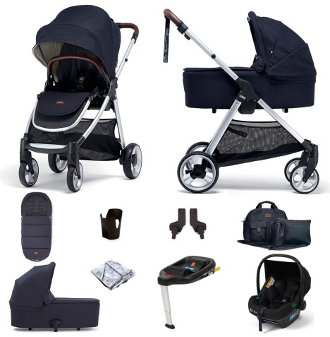 Mamas & Papas Flip XT2 Essentials (Safe Fit i-Size Infant Car Seat & ISOFIX Base) Travel System with Carrycot - Navy