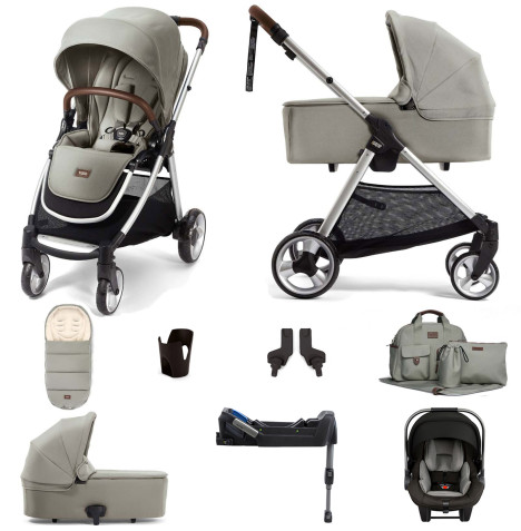 Mamas & Papas Flip XT2 Essentials (Pipa Lite Car Seat & ISOFIX Base) Travel System with Carrycot - Sage Green