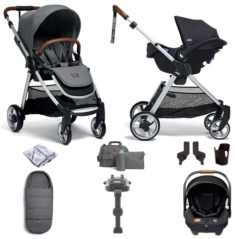 Mamas & Papas Flip XT2 Travel System with Accessories, i-Level Recline Car Seat & i-Base LX 2 - Fossil Grey
