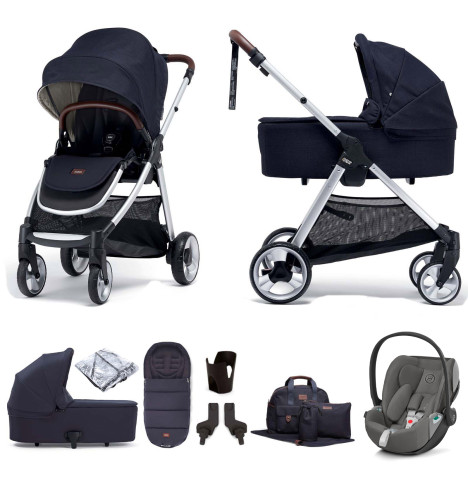 Mamas & Papas Flip XT2 with Carrycot (Cloud Z2 i-Size Car Seat) Travel System and Accessories - Navy