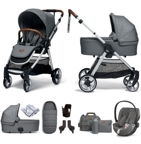 Mamas & Papas Flip XT2 with Carrycot (Cloud Z2 i-Size Car Seat) Travel System and Accessories - Fossil Grey