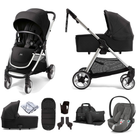 Mamas & Papas Flip XT2 with Carrycot (Cloud Z2 i-Size Car Seat) Travel System and Accessories - Black