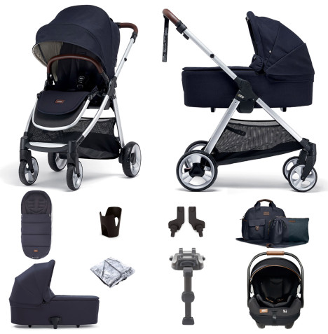 Mamas & Papas Flip XT2 Travel System with Carrycot, Accessories, i-Level Recline Car Seat & i-Base LX 2 - Navy