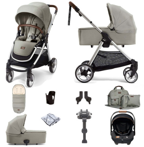 Mamas & Papas Flip XT2 Travel System with Carrycot, Accessories, i-Level Recline Car Seat & i-Base LX 2 - Sage Green