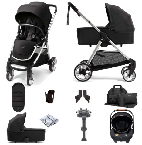 Mamas & Papas Flip XT2 Travel System with Carrycot, Accessories, i-Level Recline Car Seat & i-Base LX 2 - Black