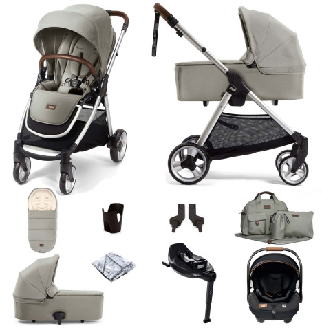 Mamas & Papas Flip XT2 Travel System with Carrycot, Accessories, i-Level Recline Car Seat & i-Base Encore - Sage Green